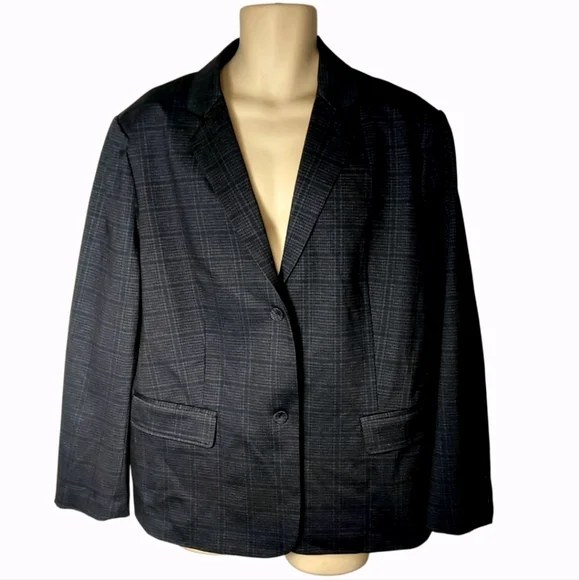 Amanda Chelsea Womens Jacket Size 2X Glencheck Grey Plaid Blazer 2 Button New - Picture 2 of 6